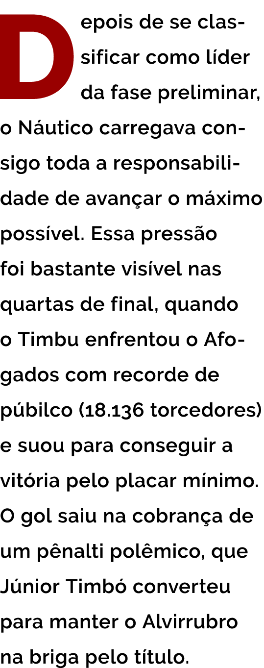Depois de se classificar como l der da fase preliminar  o N utico carregava consigo toda a responsabilidade de avan a   